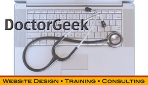 DoctorgGeek business card - stethoscope lying on top of a laptop